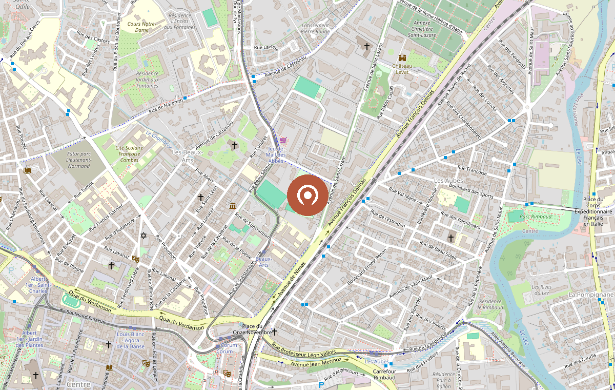Plan de situation du Tennis Club de la Pierre Rouge, 7 avenue Saint-Lazare à Montpellier