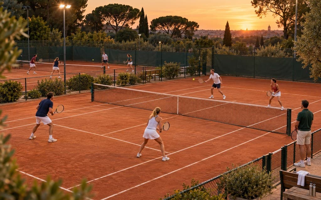 Soirée tennis : des adultes du club jouent en double sous les projecteurs