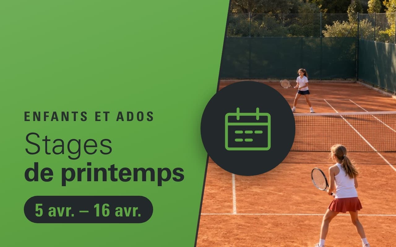 Stages de printemps (Enfants et ados), du 5 avril au 16 avril 2027. Des enfants échangent par-dessus le filet sur la terre battue