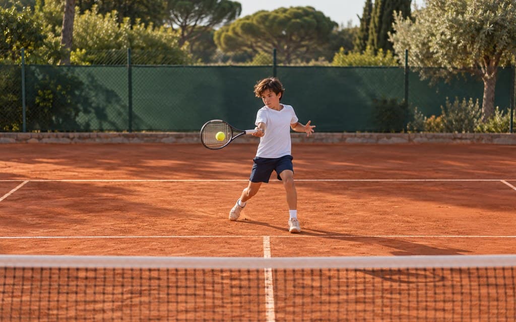 Match de tournoi : un garçon de 11 ans frappe un coup droit sur terre battue