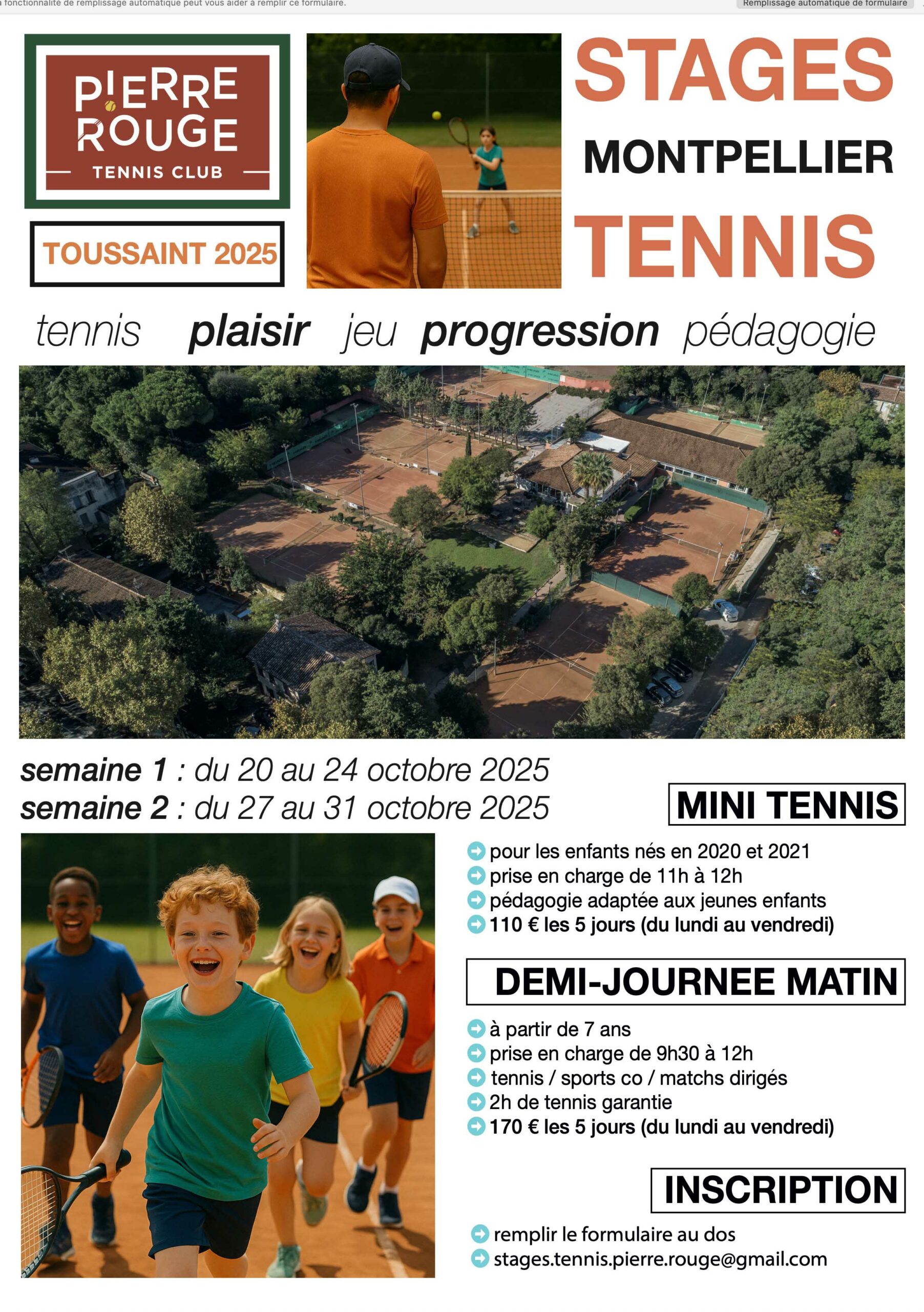 Stages Tennis Enfant Ados Jeunes Montpellier Vacances Toussaint Octobre 2025